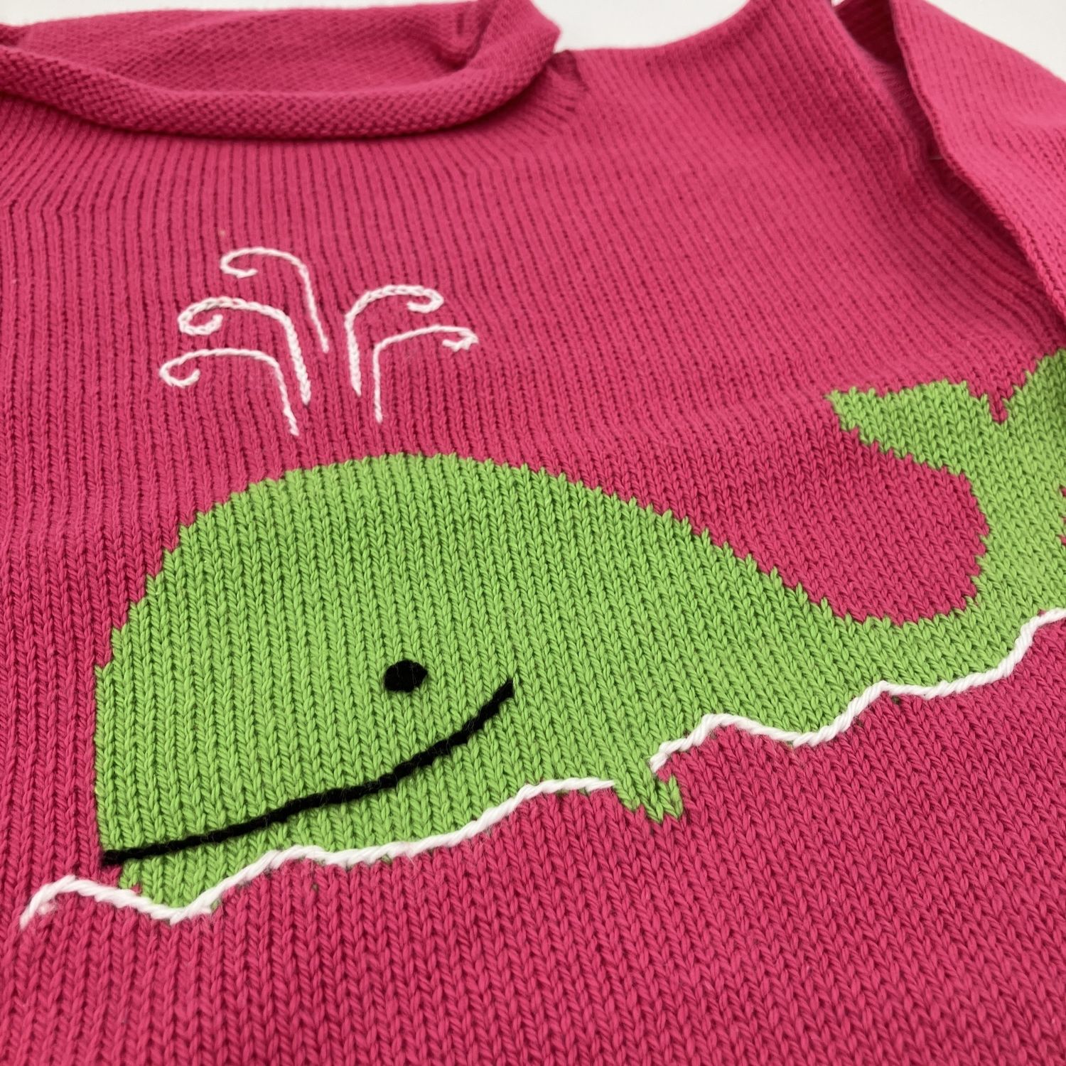 Pink Knit Sweater with Green Whale