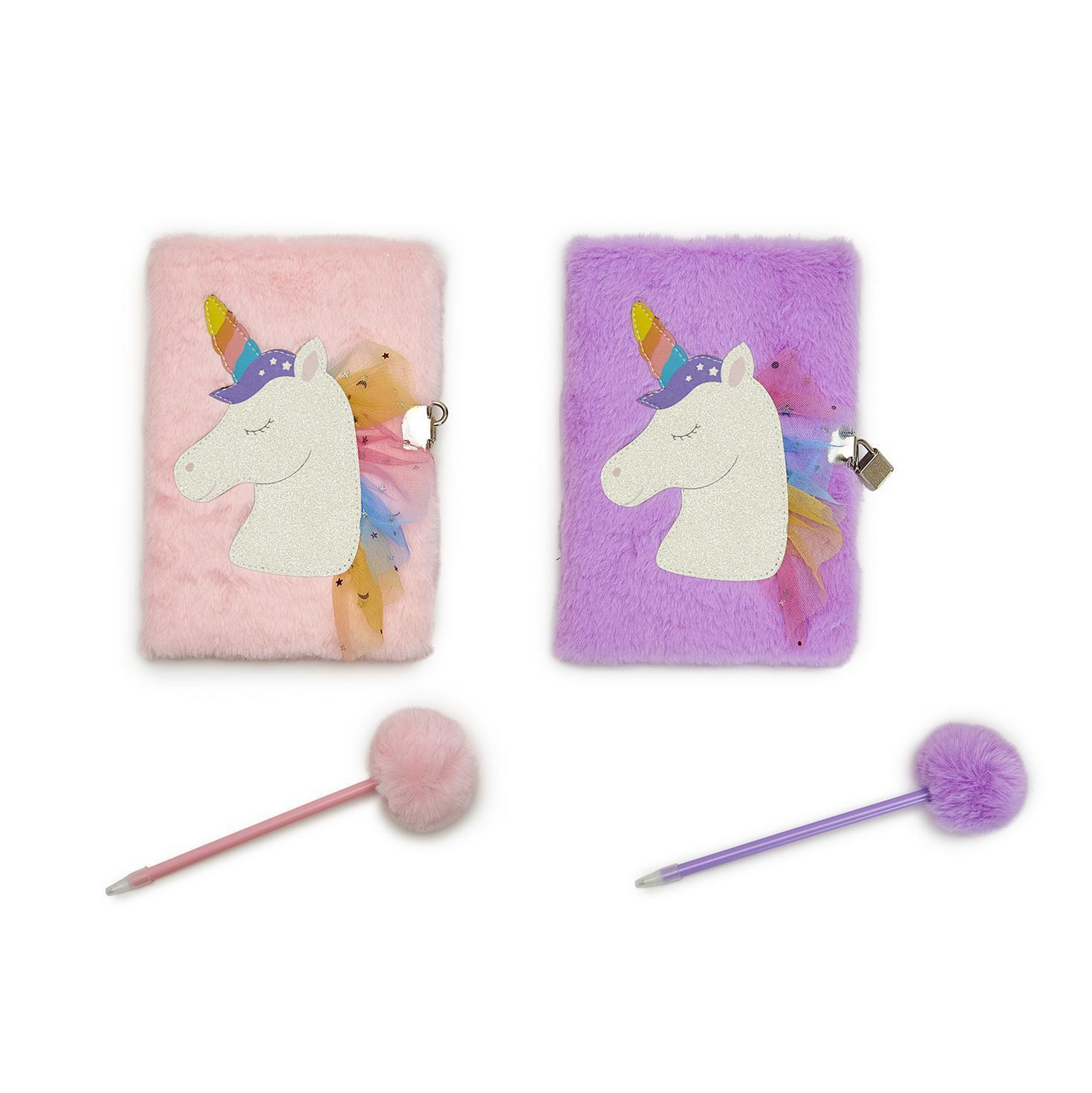 Glitter Unicorn Journal W/ Lock &amp; Pom Pen