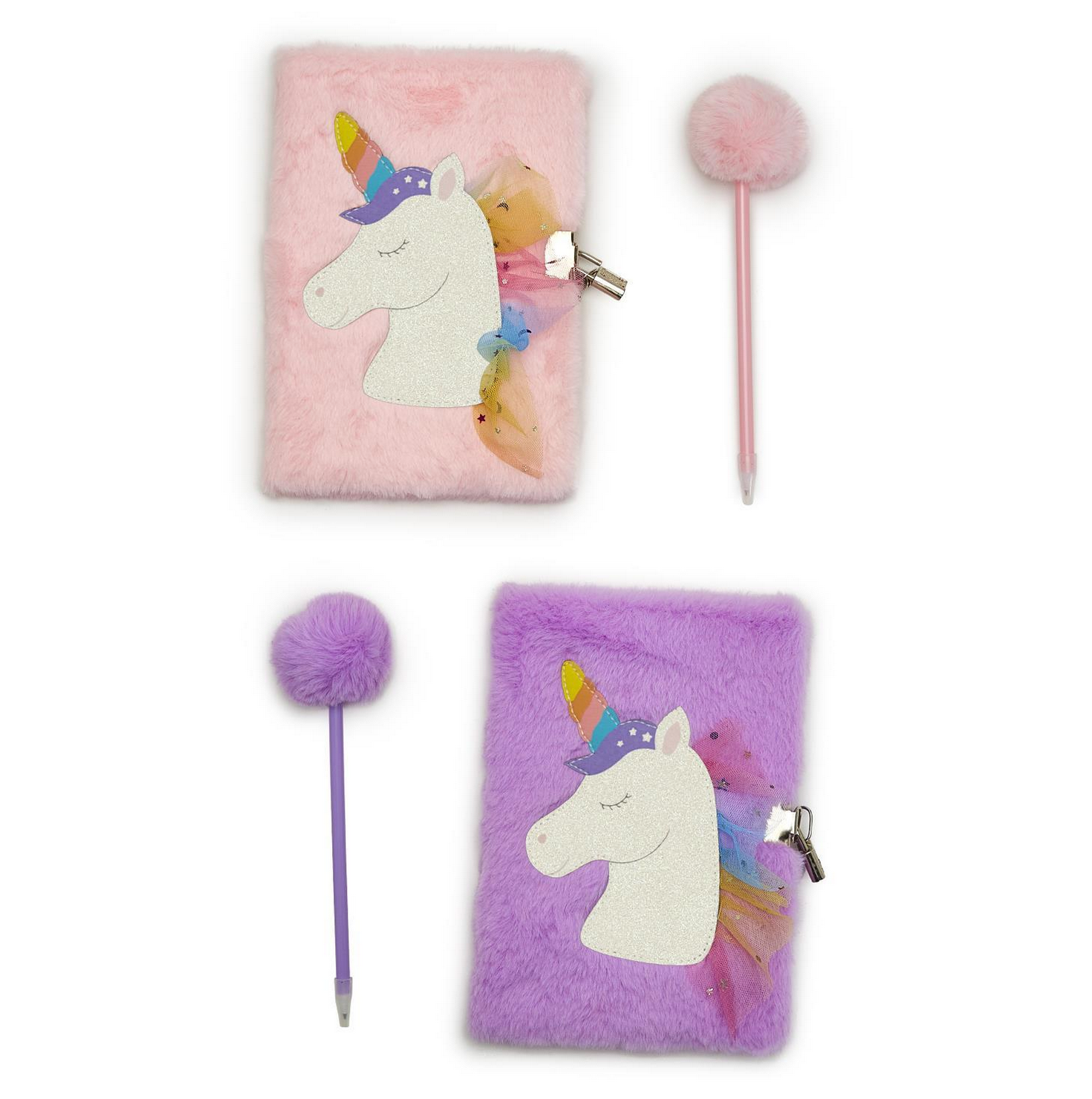 Glitter Unicorn Journal W/ Lock &amp; Pom Pen
