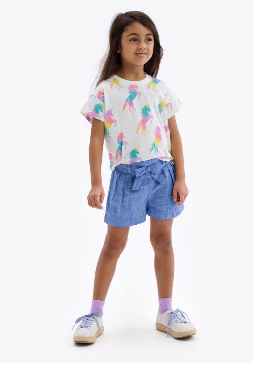 Belted Chambray Shorts