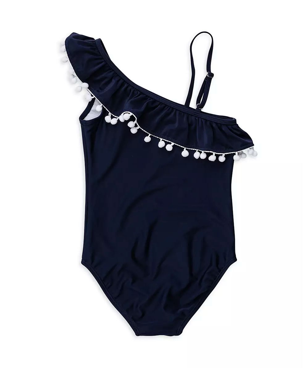 Navy Pom-Pom Ruffle One-Piece