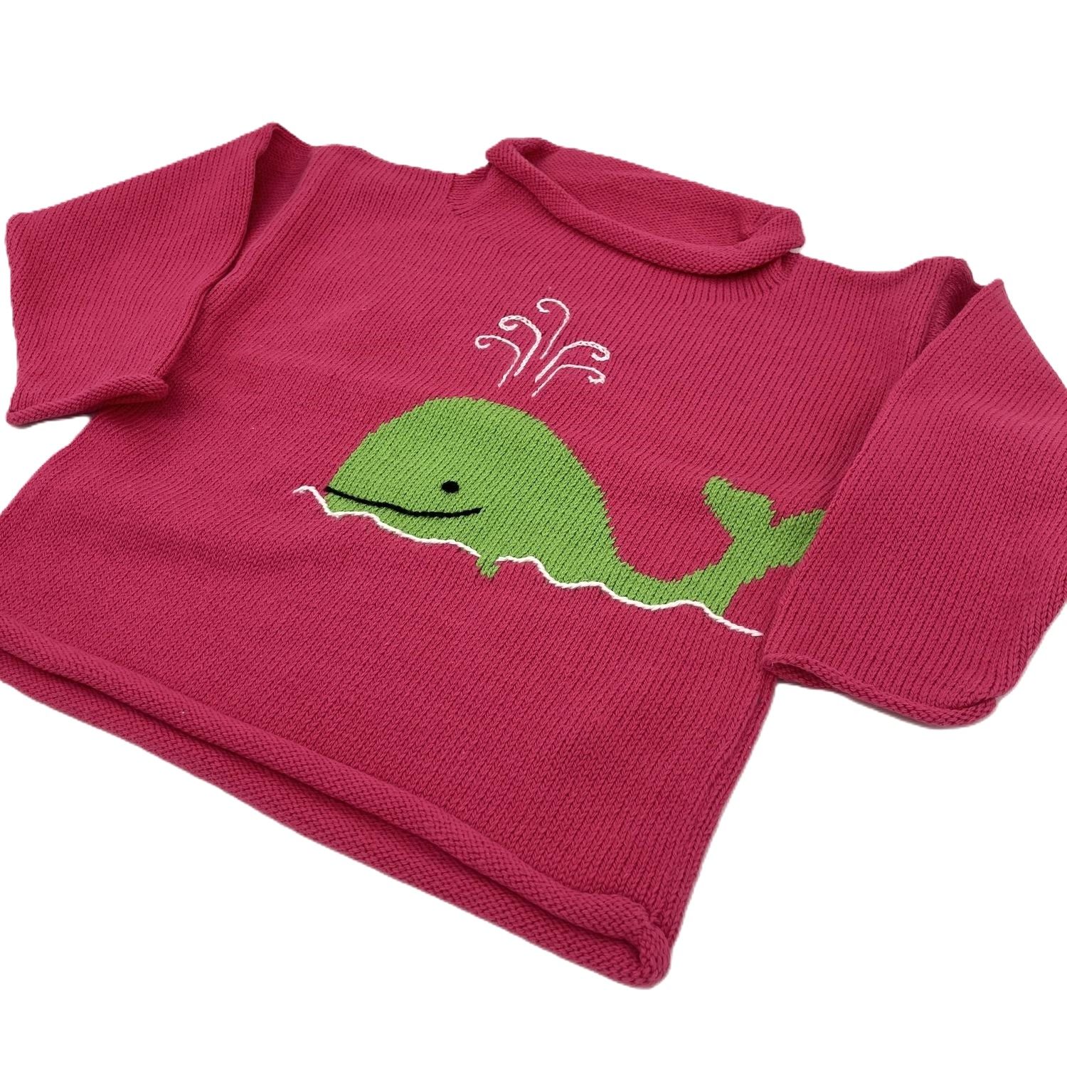 Pink Knit Sweater with Green Whale