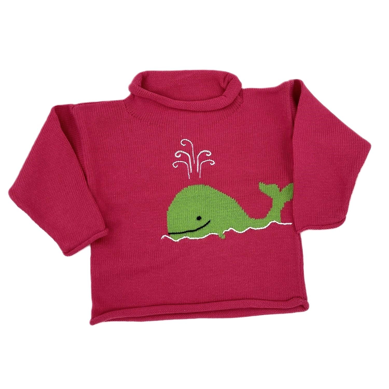 Pink Knit Sweater with Green Whale