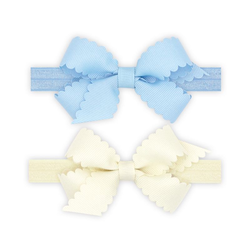 Mini Off White + Lt Blue Scallop Bow Set