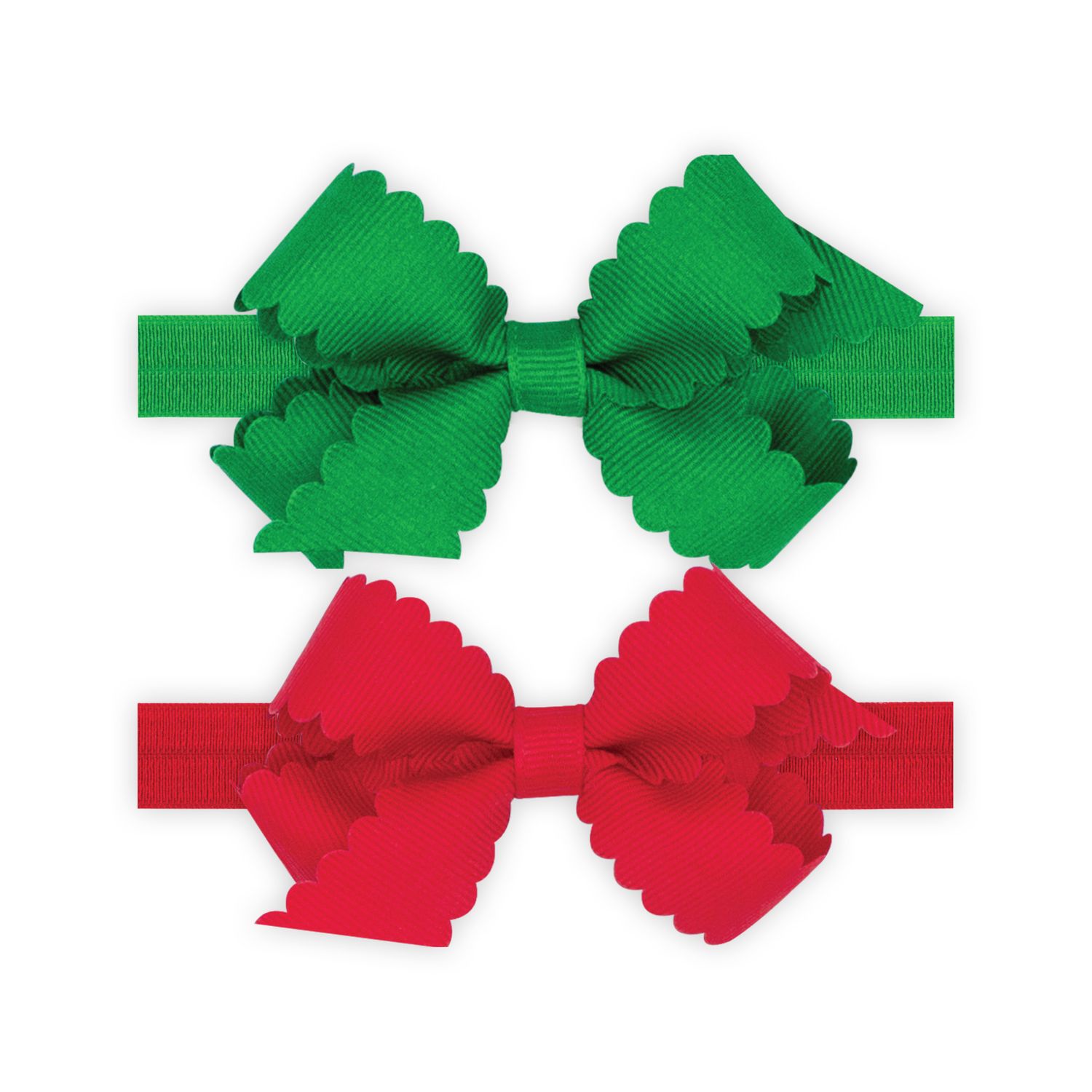 Mini Red + Green Scallop Bow Set