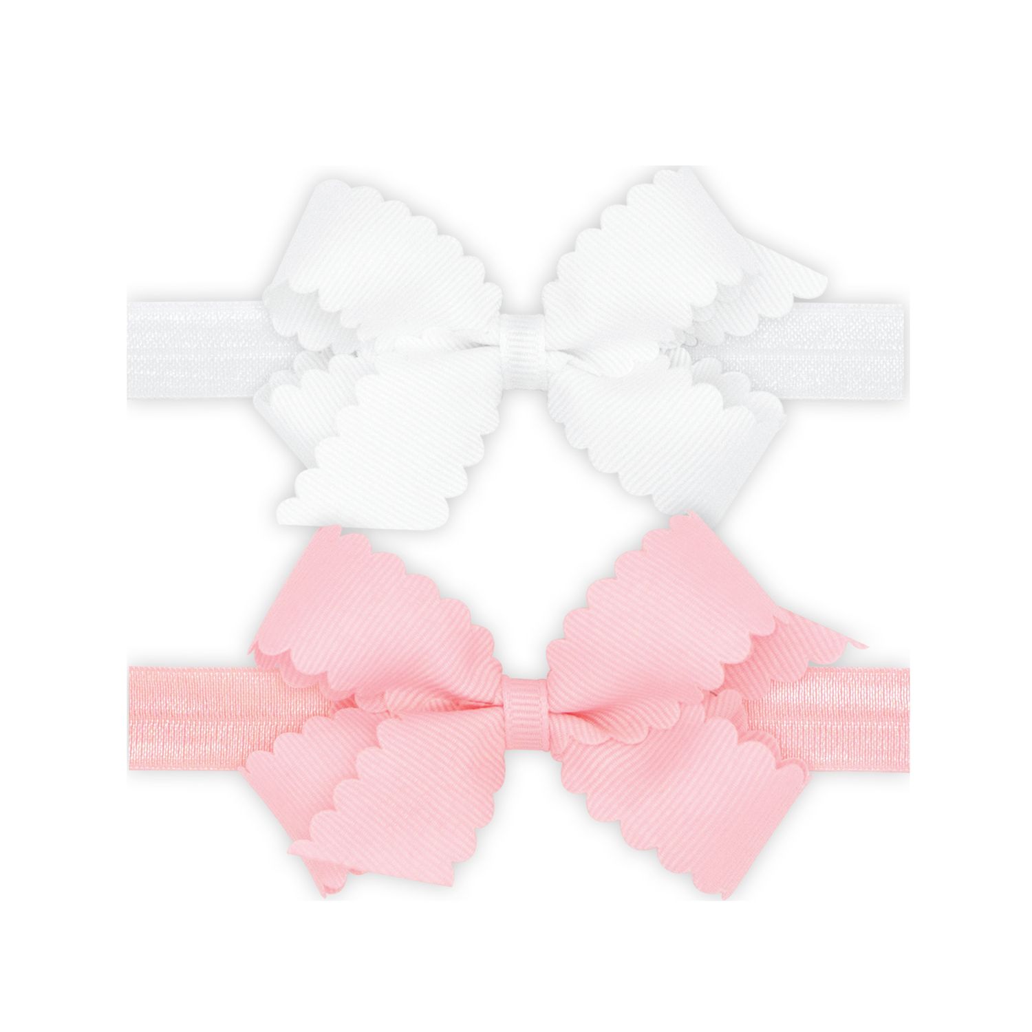Mini White + Lt Pink Scallop Bow Set