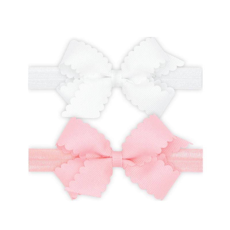 Mini White + Lt Pink Scallop Bow Set