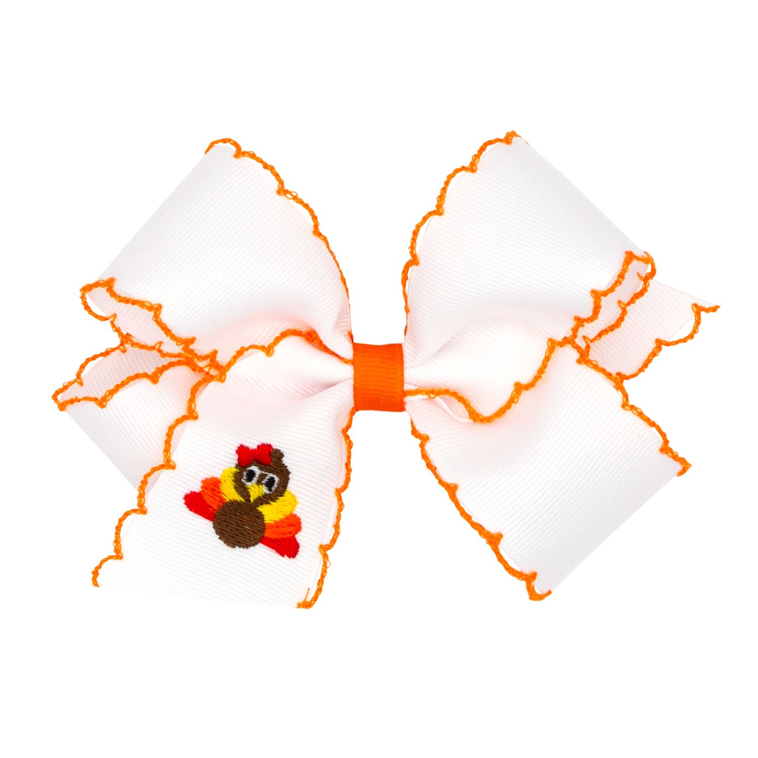 Medium White Embroidered Turkey Bow