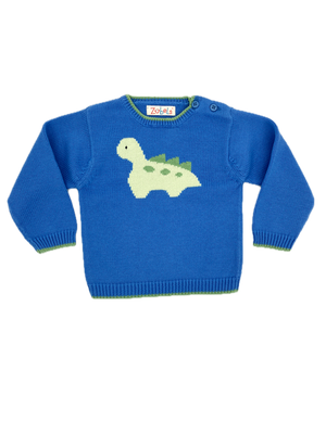Blue Knit Dinosaur Sweater