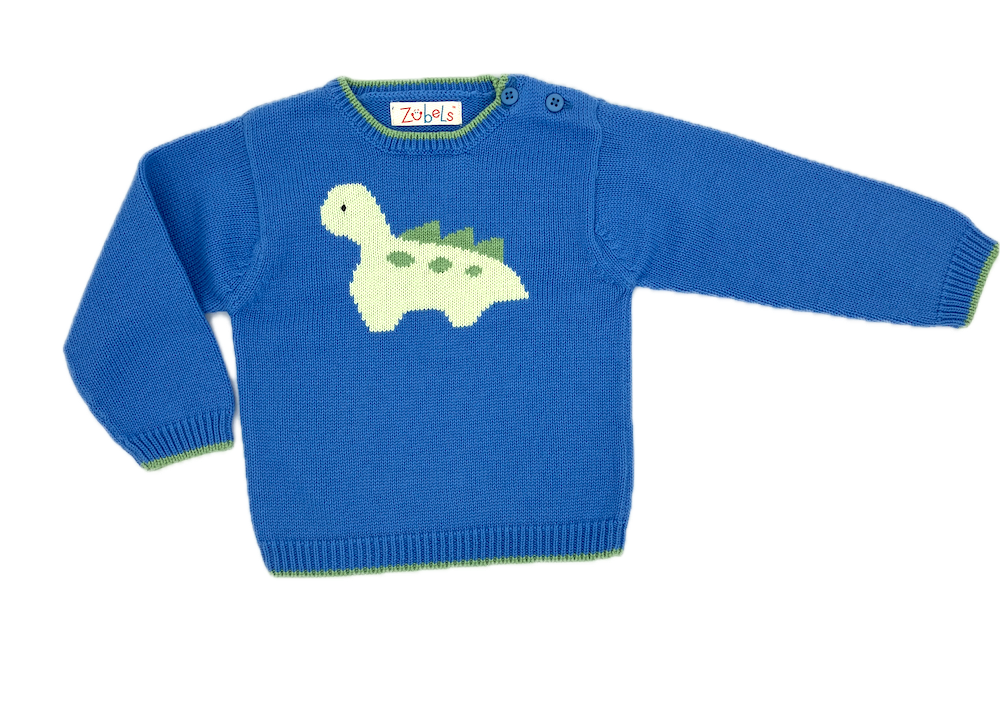 Blue Knit Dinosaur Sweater