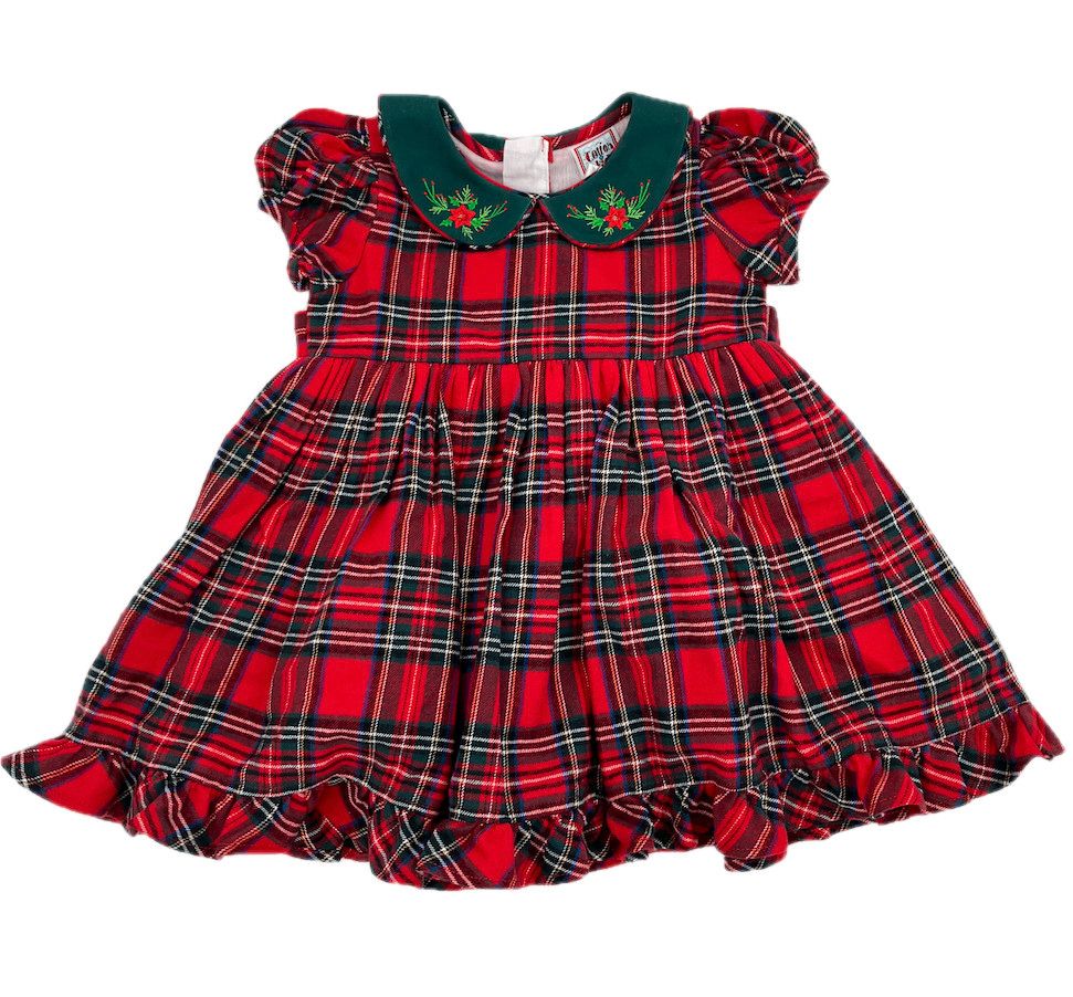 Red Plaid Emb Empire Dress