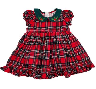 Red Plaid Emb Empire Dress