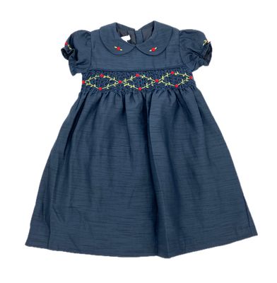Navy Floral Smocked Dress