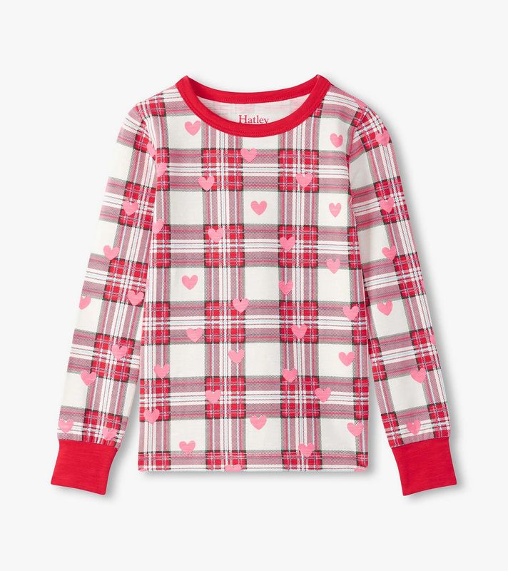 Red &amp; White Heart Plaid PJ Set