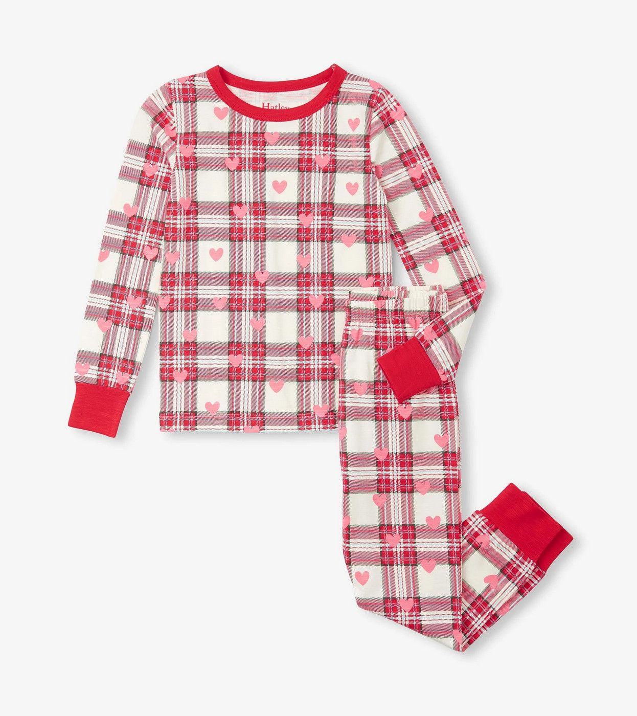 Red &amp; White Heart Plaid PJ Set