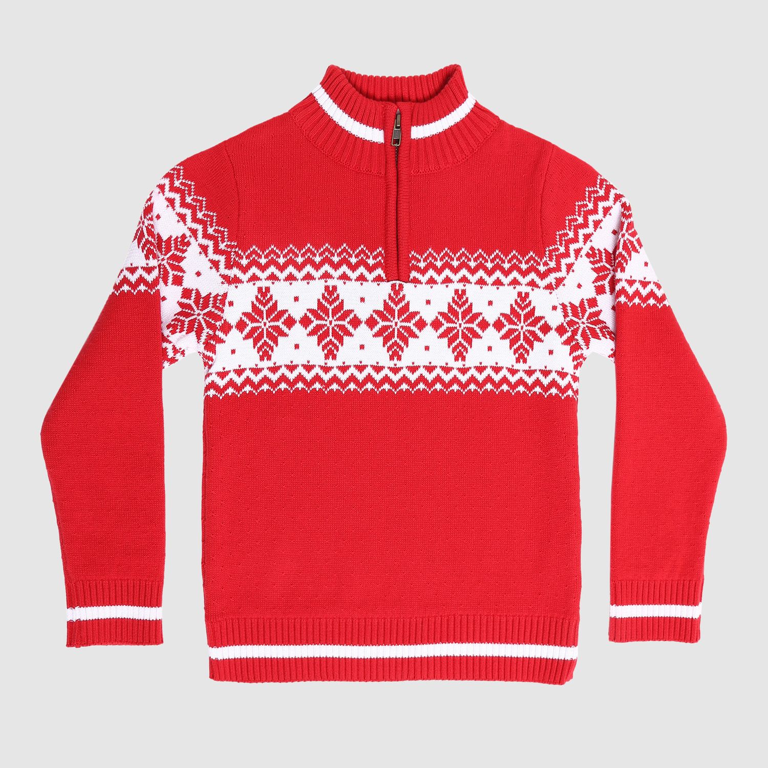 Red Alpine 1/4 Zip Snow Flake Sweater