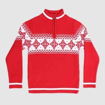 Red Alpine 1/4 Zip Snow Flake Sweater