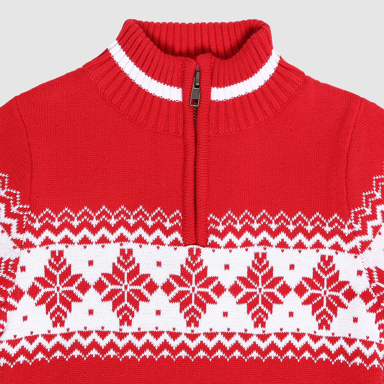Red Alpine 1/4 Zip Snow Flake Sweater