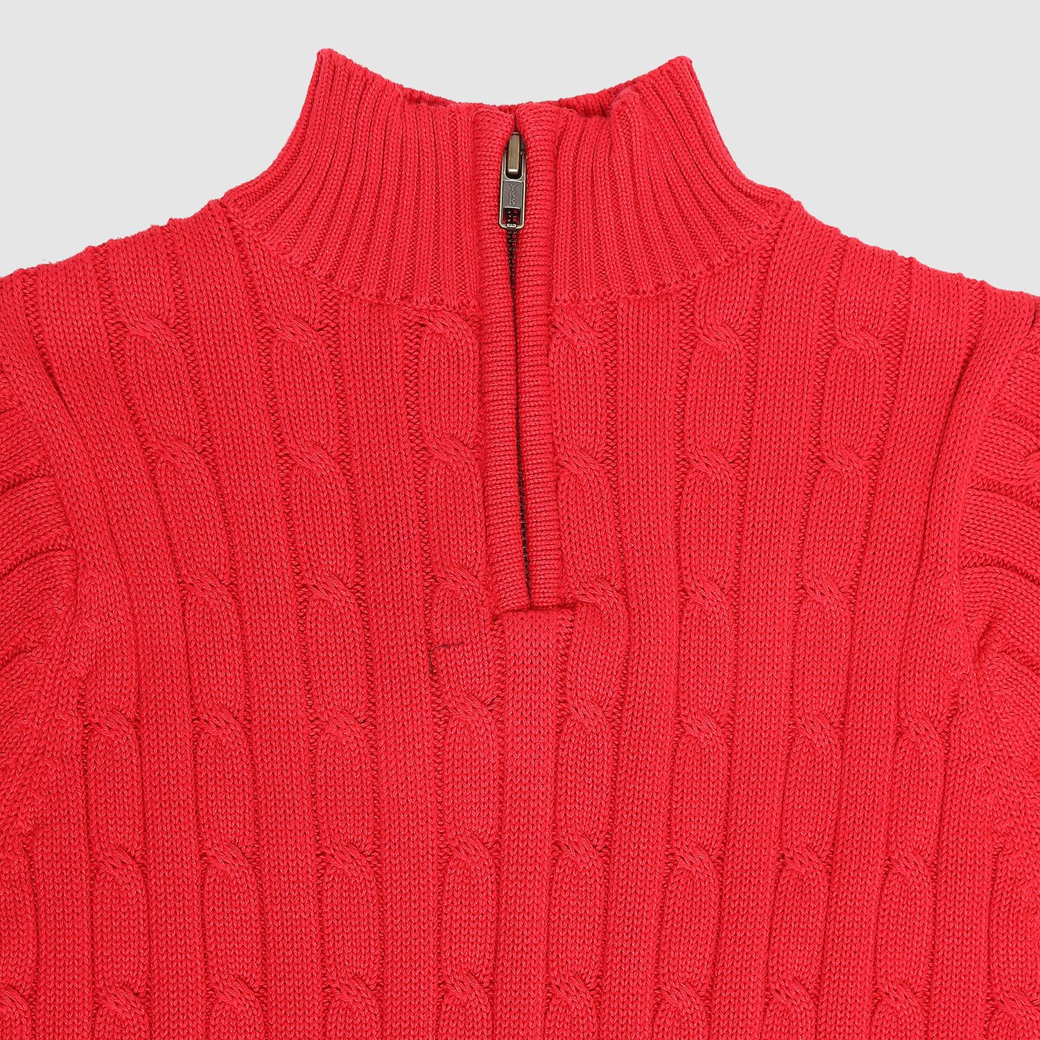 Red Truckee 1/4 Zip Cable Sweater