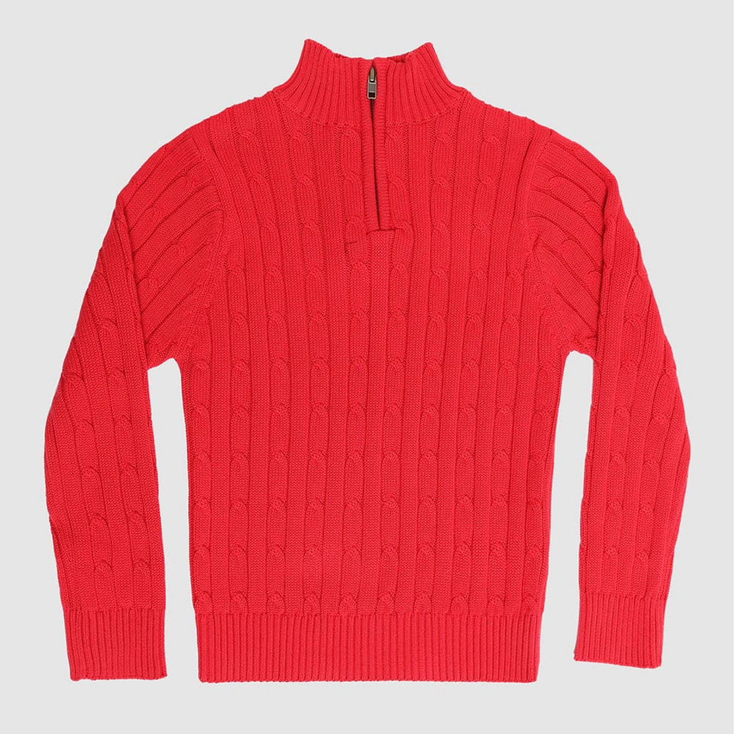 Red Truckee 1/4 Zip Cable Sweater