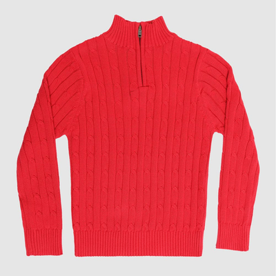 Red Truckee 1/4 Zip Cable Sweater