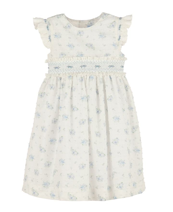 Blue Swiss Floral Flutter Dress