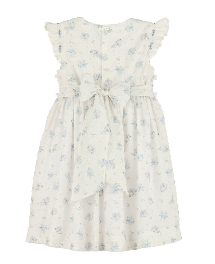 Blue Swiss Floral Flutter Dress