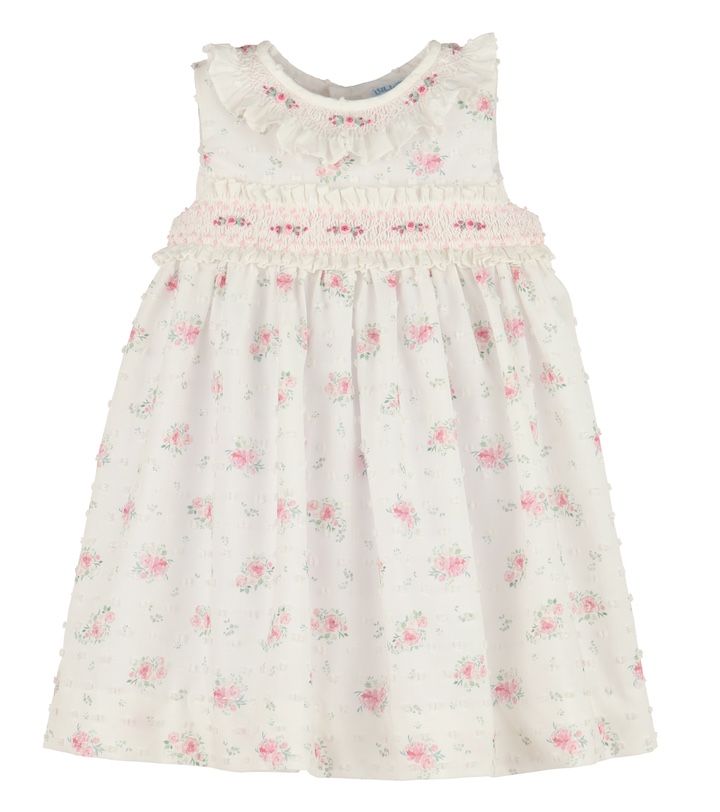 Pink Swiss Floral Smock Dress