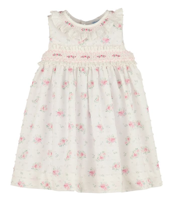 Pink Swiss Floral Smock Dress