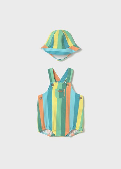 Colorful Striped Dungaree &amp; Hat Set