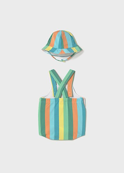 Colorful Striped Dungaree &amp; Hat Set