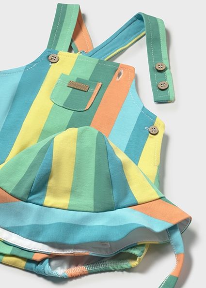 Colorful Striped Dungaree &amp; Hat Set