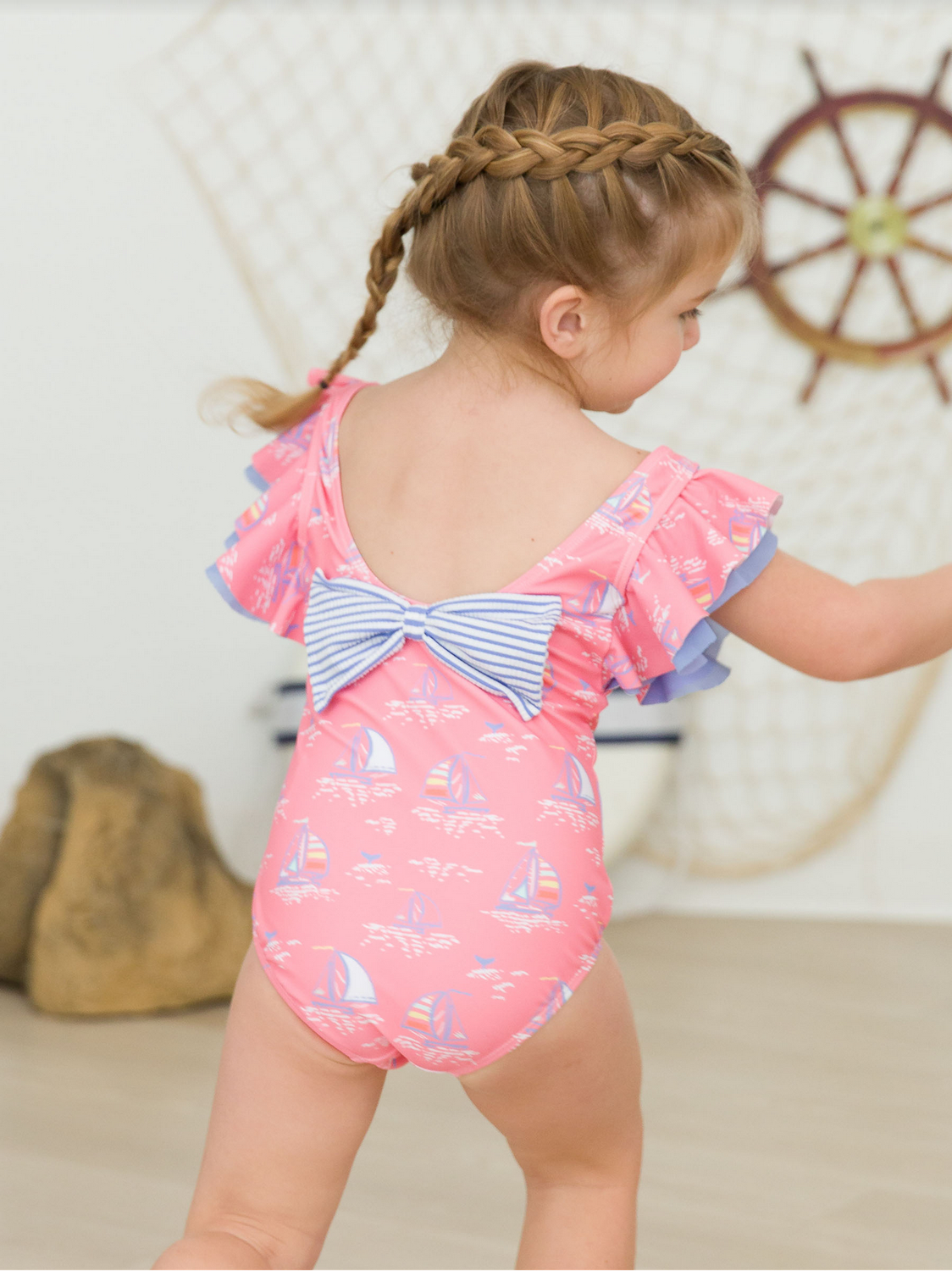 Pink Seas The Day Butterfly Sleeve One Piece