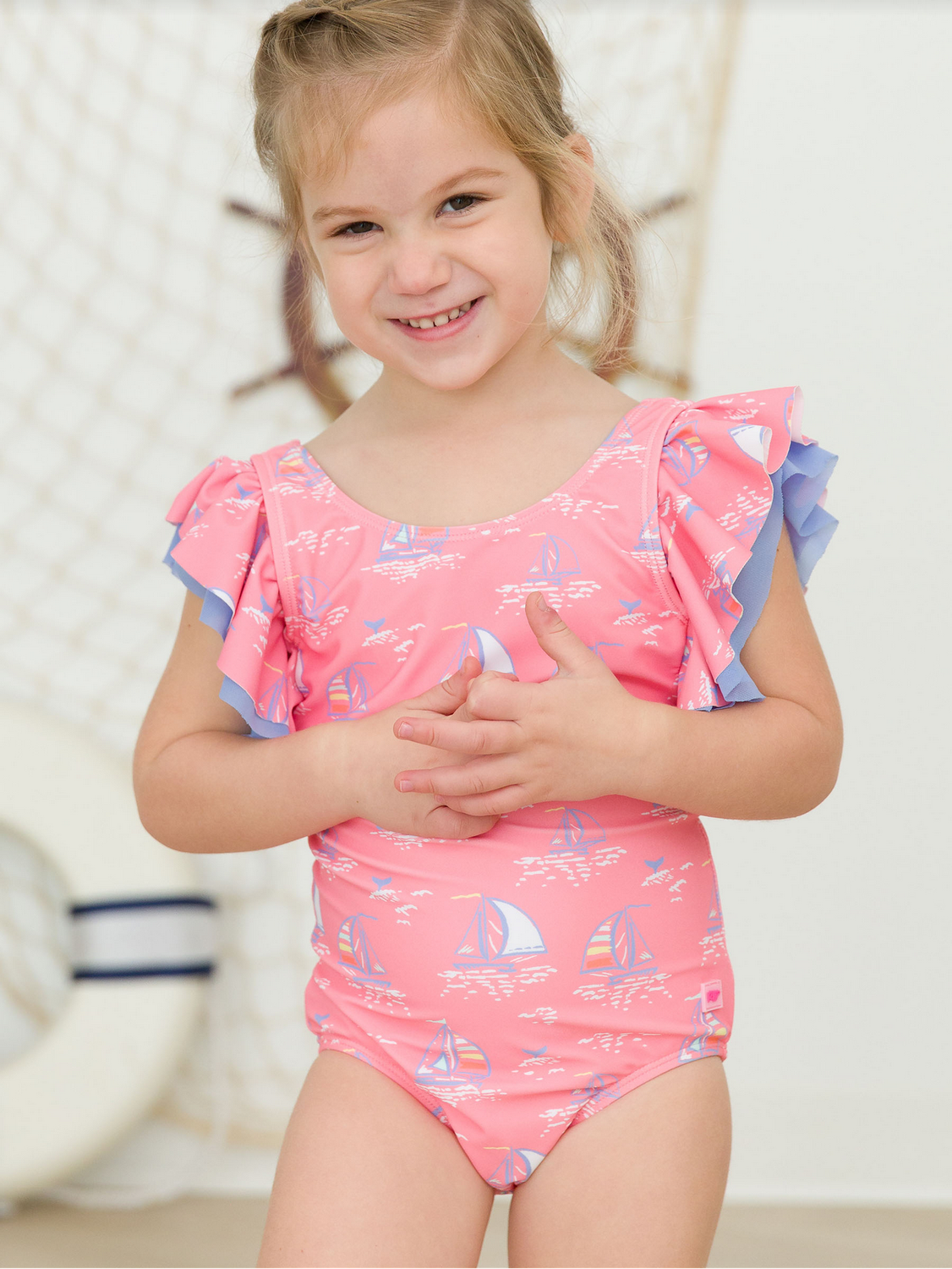 Pink Seas The Day Butterfly Sleeve One Piece