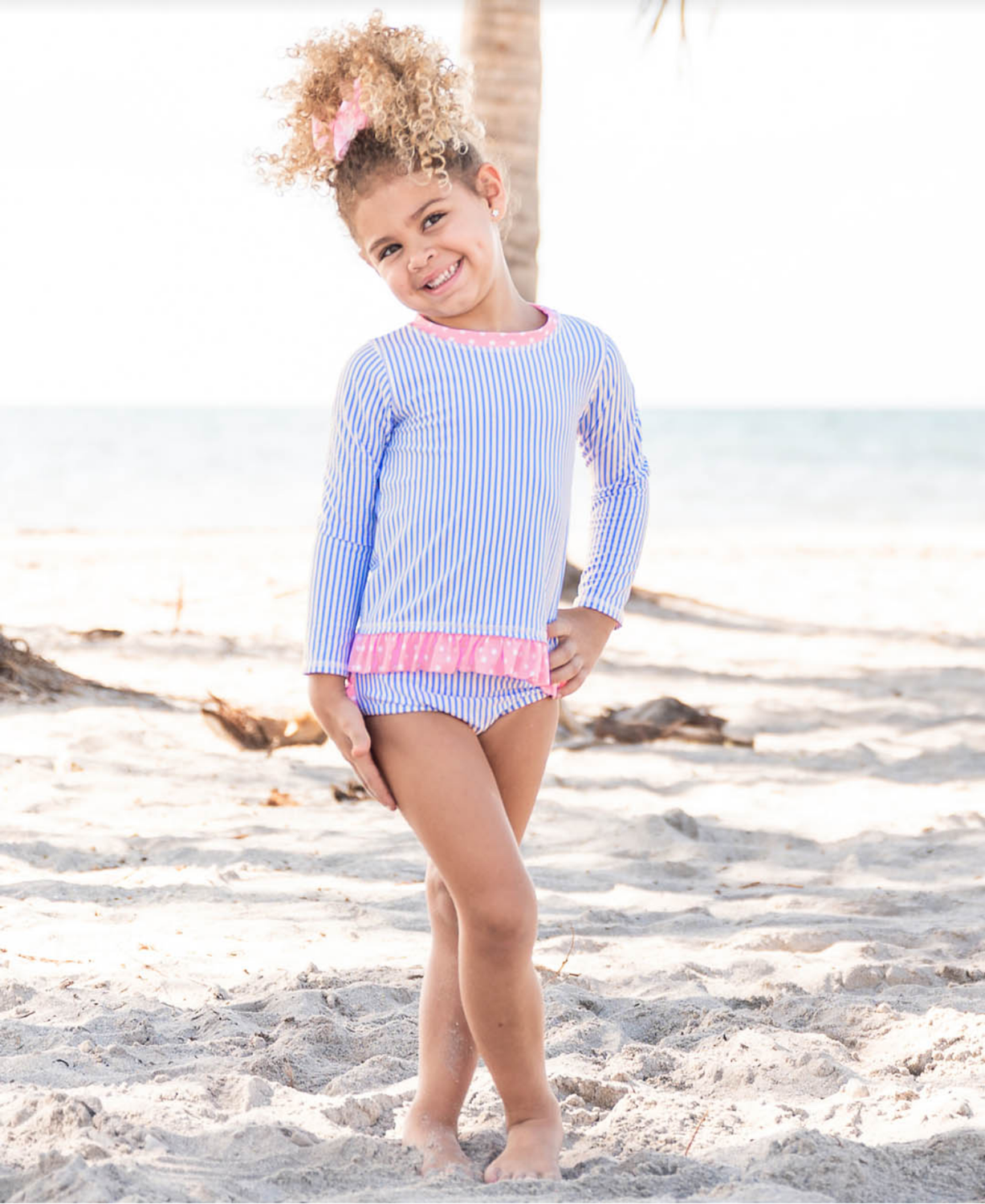 Periwinkle Blue Seersucker Rashguard Bikini