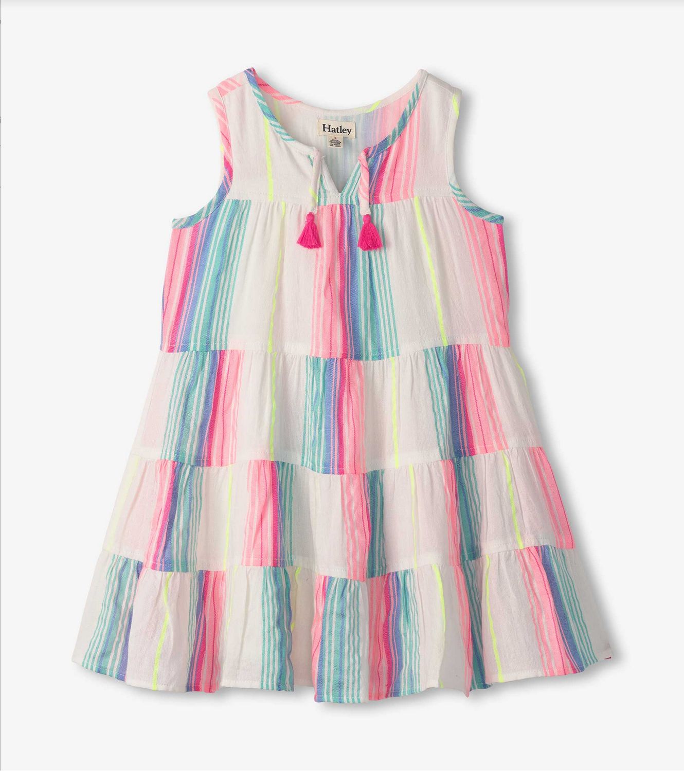 Neon Stripes Layered Tiered Dress