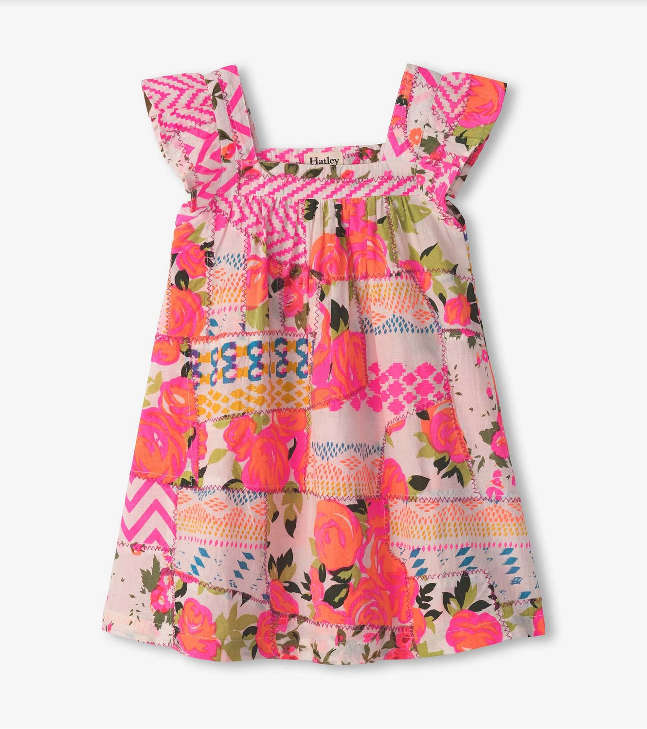 Floral Patchwork Flutter Puff Dress