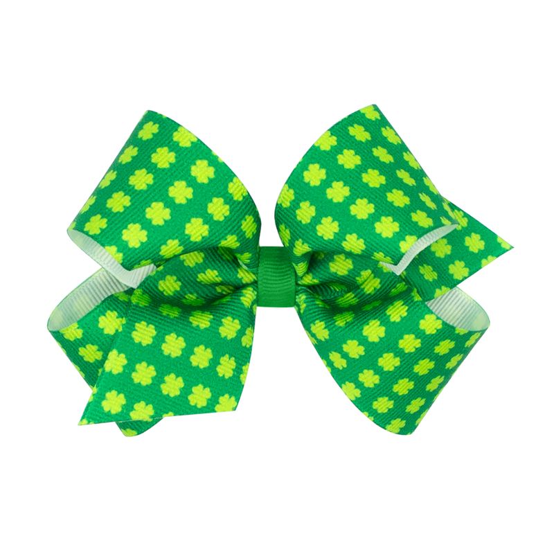 Mini Green on Green Shamrock Print Bow
