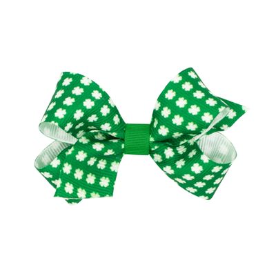 Mini White Shamrocks Print on Green Bow
