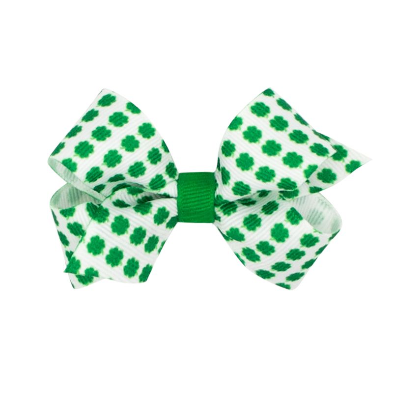 Mini Green Shamrocks Print on White Bow