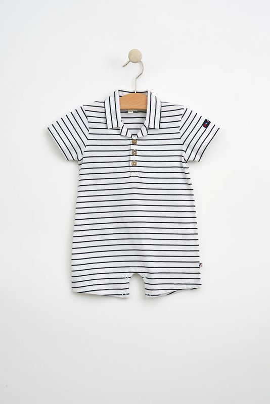 White Striped Polo Romper