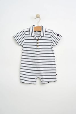 White Striped Polo Romper