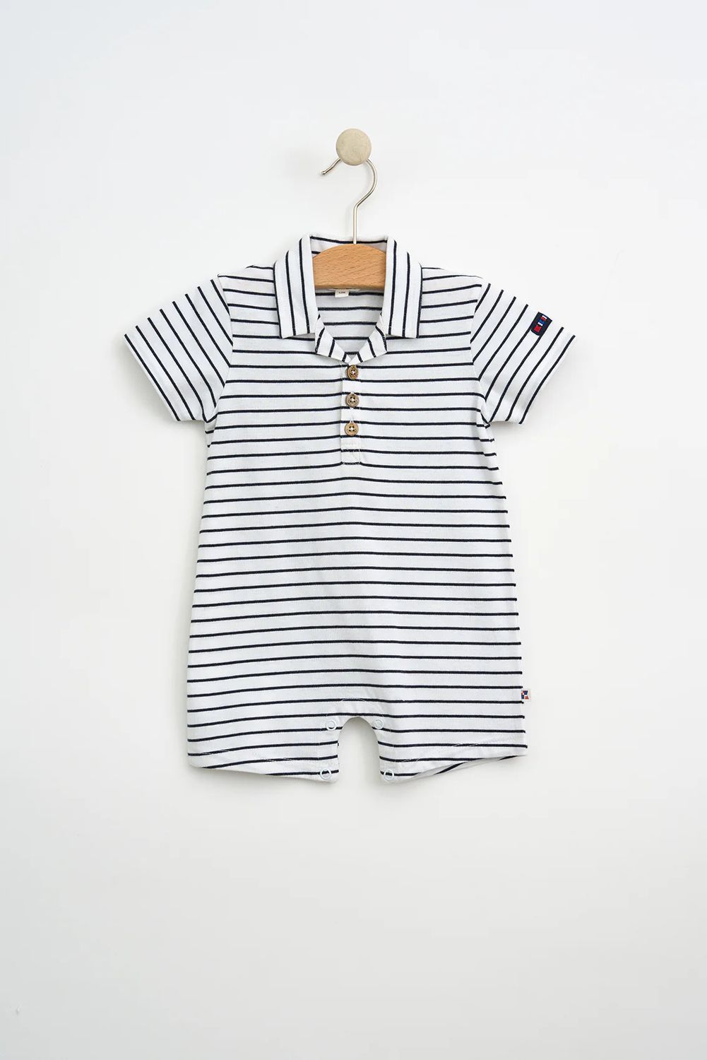 White Striped Polo Romper