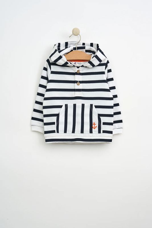 White+ Navy Striped Sweatshirt with Front Pocket