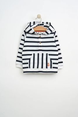 White+ Navy Striped Sweatshirt with Front Pocket