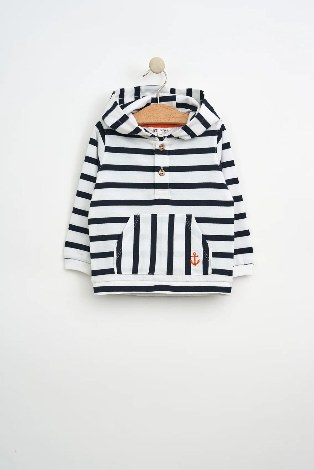 White+ Navy Striped Sweatshirt with Front Pocket