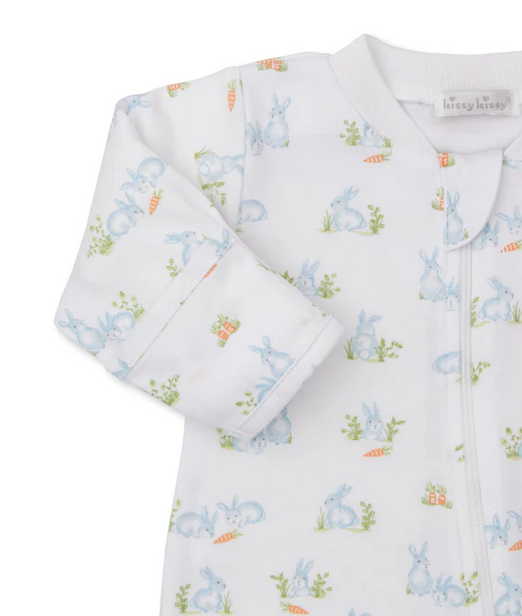 Baby Bunny Patch Blue Zip Footie