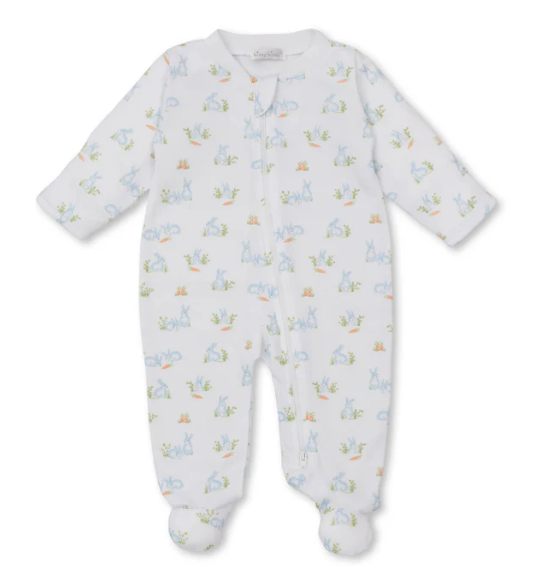 Baby Bunny Patch Blue Zip Footie