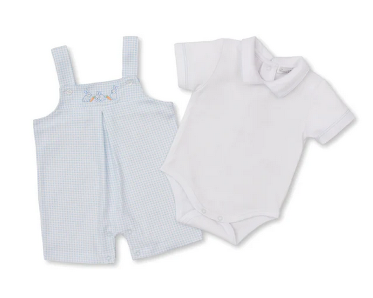 Baby Bunny Patch Blue Short Overall Set