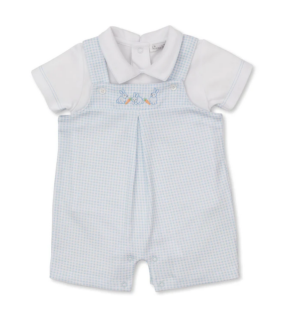 Baby Bunny Patch Blue Short Overall Set